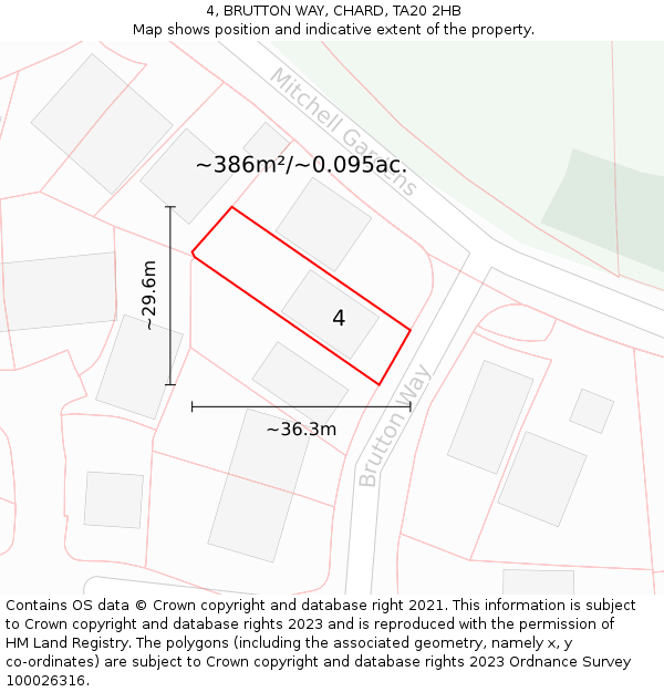 4, BRUTTON WAY, CHARD, TA20 2HB: Plot and title map