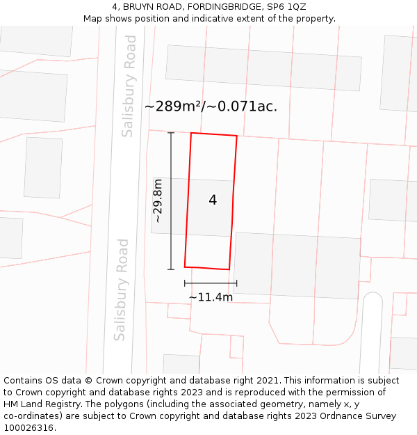 4, BRUYN ROAD, FORDINGBRIDGE, SP6 1QZ: Plot and title map