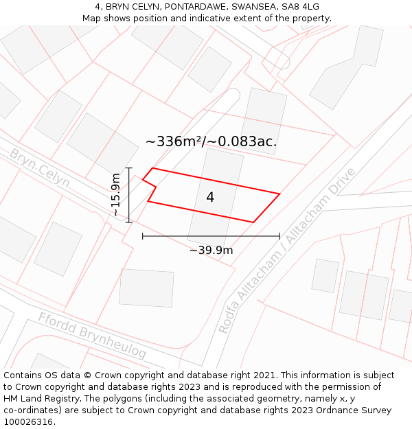 4, BRYN CELYN, PONTARDAWE, SWANSEA, SA8 4LG: Plot and title map