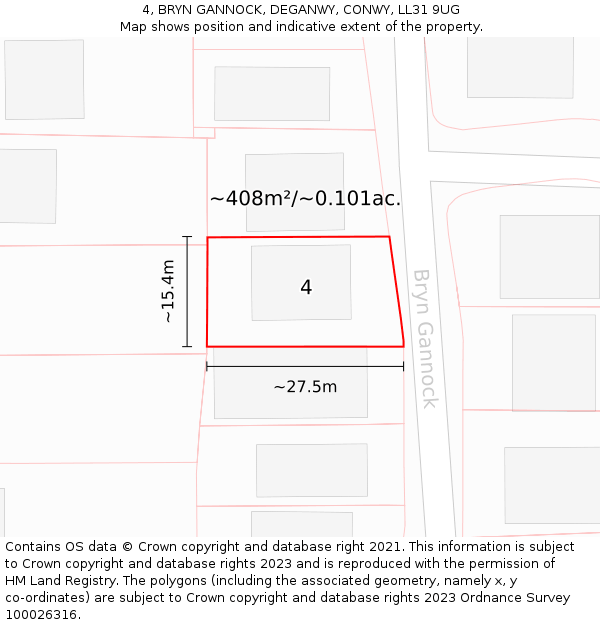 4, BRYN GANNOCK, DEGANWY, CONWY, LL31 9UG: Plot and title map