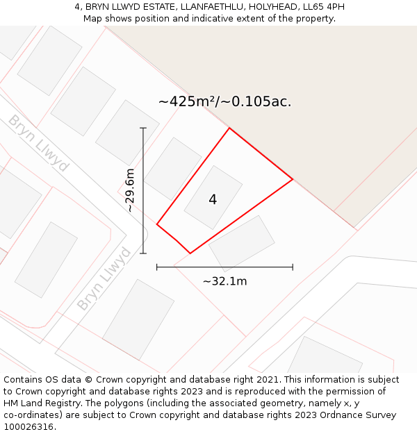 4, BRYN LLWYD ESTATE, LLANFAETHLU, HOLYHEAD, LL65 4PH: Plot and title map