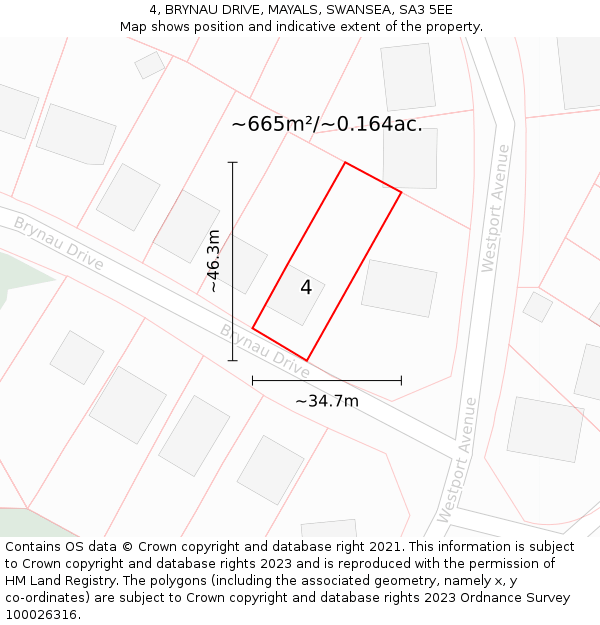 4, BRYNAU DRIVE, MAYALS, SWANSEA, SA3 5EE: Plot and title map