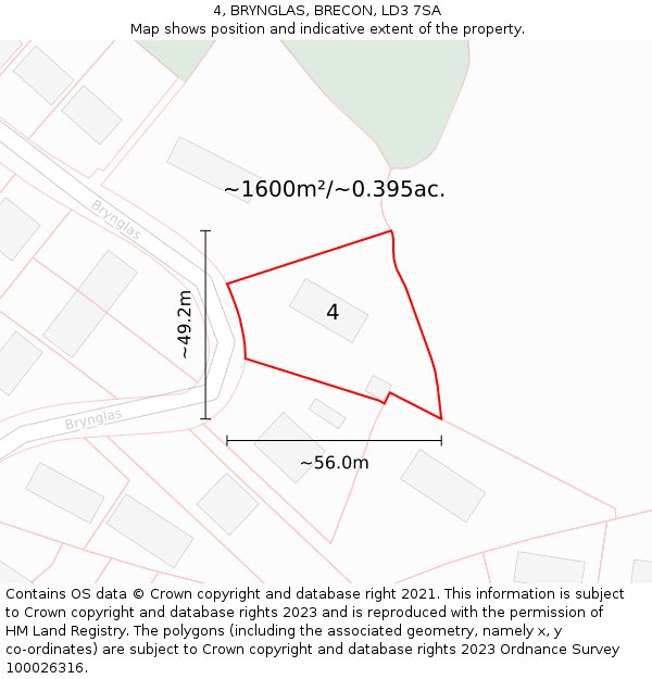 4, BRYNGLAS, BRECON, LD3 7SA: Plot and title map