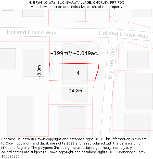 4, BRYNING WAY, BUCKSHAW VILLAGE, CHORLEY, PR7 7DQ: Plot and title map