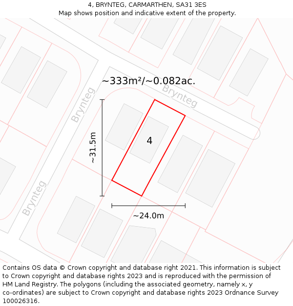 4, BRYNTEG, CARMARTHEN, SA31 3ES: Plot and title map
