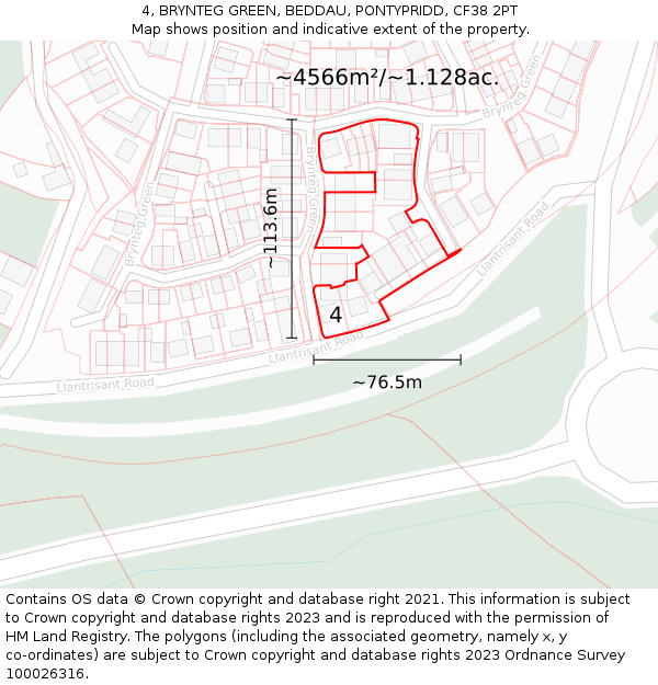 4, BRYNTEG GREEN, BEDDAU, PONTYPRIDD, CF38 2PT: Plot and title map