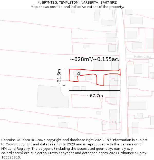 4, BRYNTEG, TEMPLETON, NARBERTH, SA67 8RZ: Plot and title map