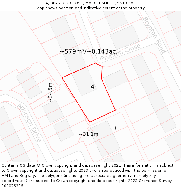 4, BRYNTON CLOSE, MACCLESFIELD, SK10 3AG: Plot and title map