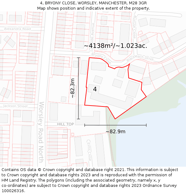 4, BRYONY CLOSE, WORSLEY, MANCHESTER, M28 3GR: Plot and title map