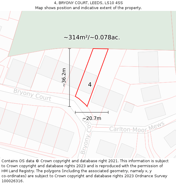 4, BRYONY COURT, LEEDS, LS10 4SS: Plot and title map