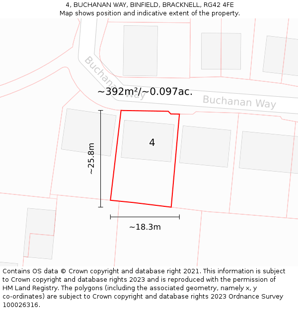 4, BUCHANAN WAY, BINFIELD, BRACKNELL, RG42 4FE: Plot and title map