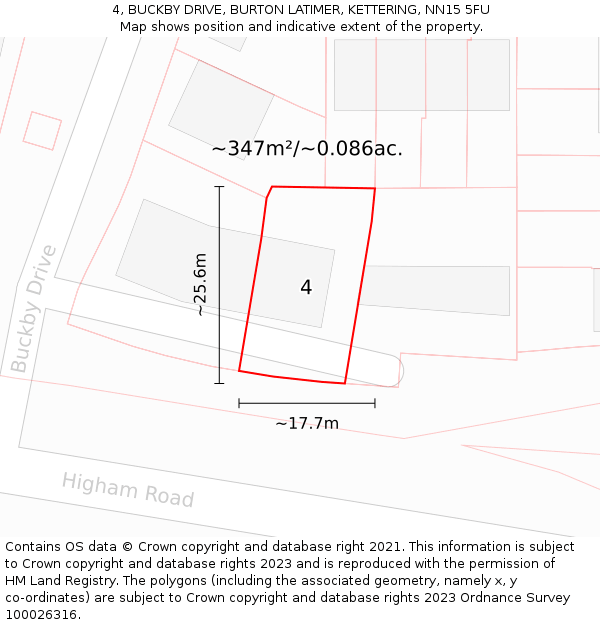 4, BUCKBY DRIVE, BURTON LATIMER, KETTERING, NN15 5FU: Plot and title map