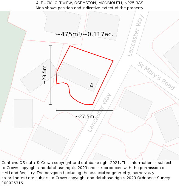 4, BUCKHOLT VIEW, OSBASTON, MONMOUTH, NP25 3AS: Plot and title map