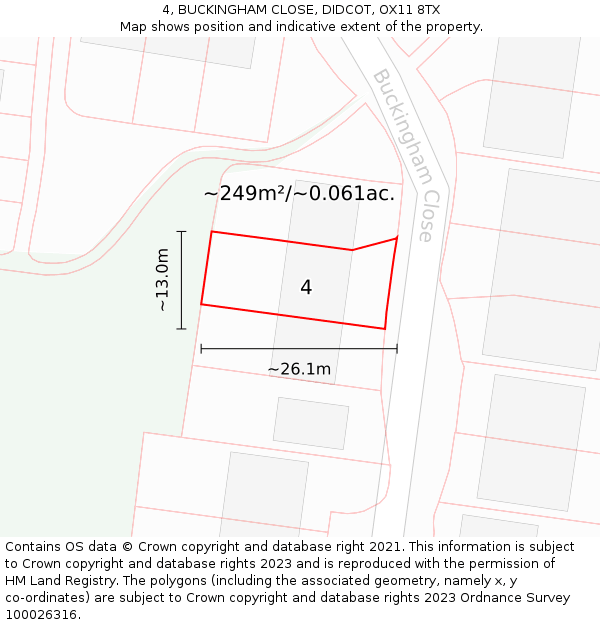 4, BUCKINGHAM CLOSE, DIDCOT, OX11 8TX: Plot and title map