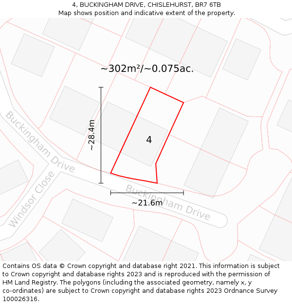 4, BUCKINGHAM DRIVE, CHISLEHURST, BR7 6TB: Plot and title map