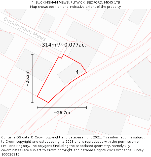 4, BUCKINGHAM MEWS, FLITWICK, BEDFORD, MK45 1TB: Plot and title map