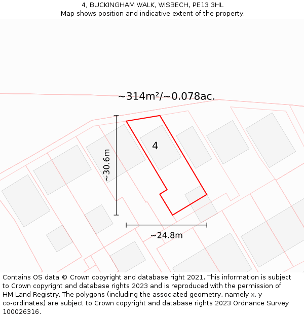 4, BUCKINGHAM WALK, WISBECH, PE13 3HL: Plot and title map