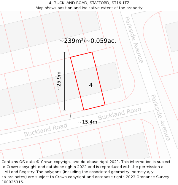 4, BUCKLAND ROAD, STAFFORD, ST16 1TZ: Plot and title map