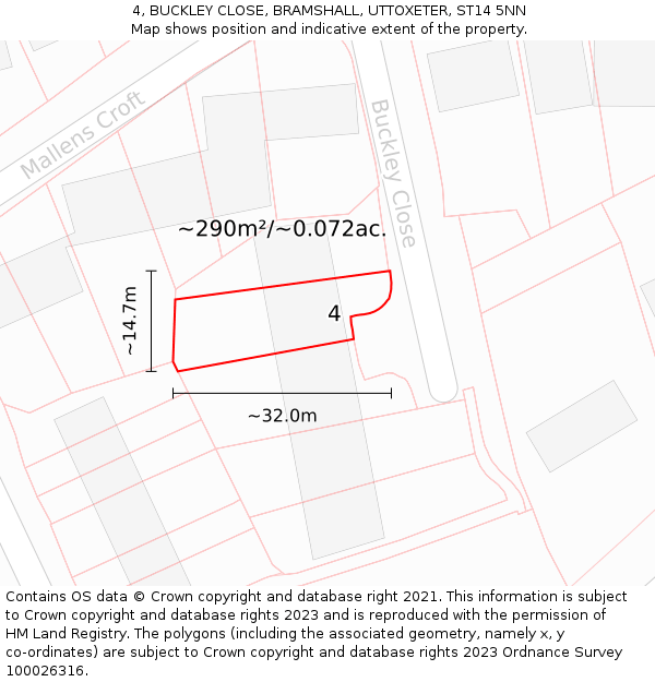 4, BUCKLEY CLOSE, BRAMSHALL, UTTOXETER, ST14 5NN: Plot and title map