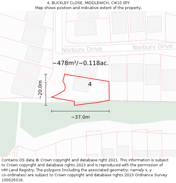 4, BUCKLEY CLOSE, MIDDLEWICH, CW10 0PY: Plot and title map