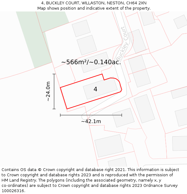 4, BUCKLEY COURT, WILLASTON, NESTON, CH64 2XN: Plot and title map