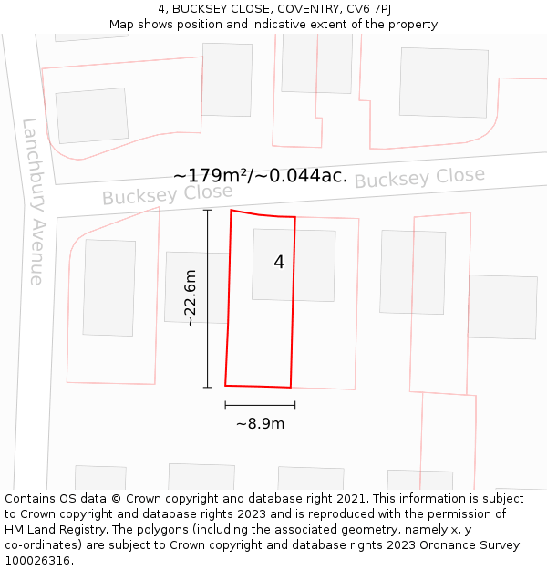 4, BUCKSEY CLOSE, COVENTRY, CV6 7PJ: Plot and title map
