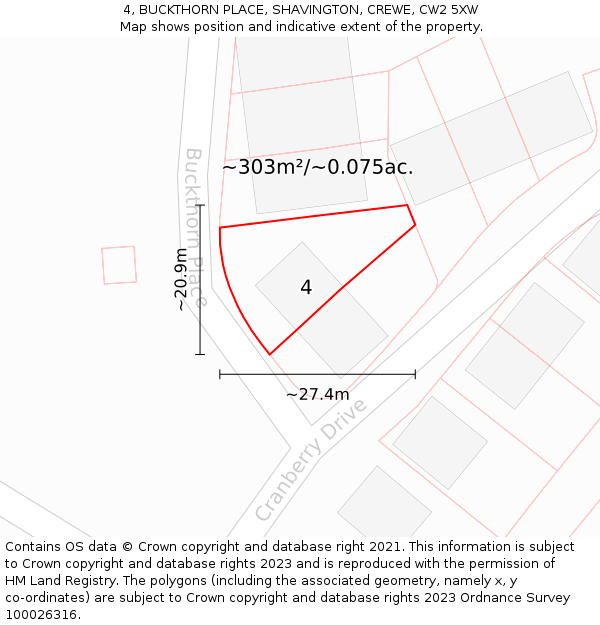 4, BUCKTHORN PLACE, SHAVINGTON, CREWE, CW2 5XW: Plot and title map