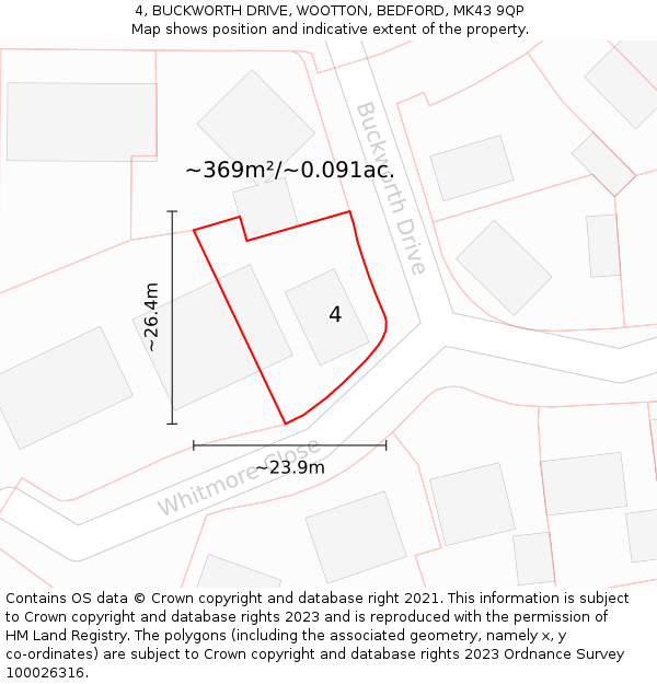 4, BUCKWORTH DRIVE, WOOTTON, BEDFORD, MK43 9QP: Plot and title map