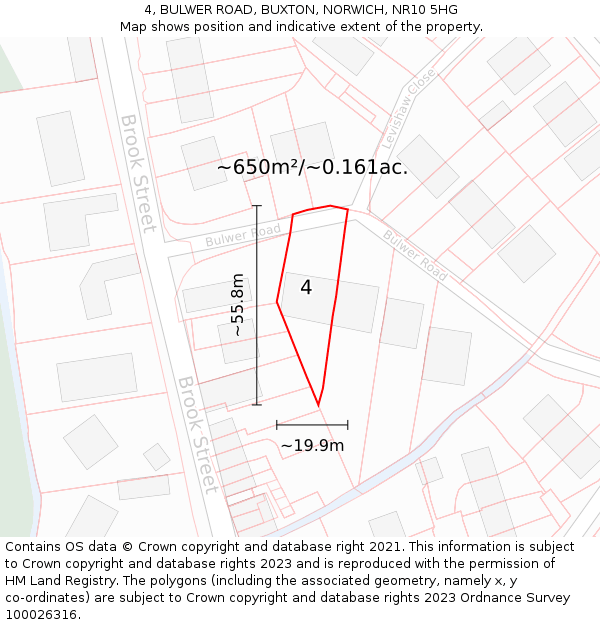 4, BULWER ROAD, BUXTON, NORWICH, NR10 5HG: Plot and title map