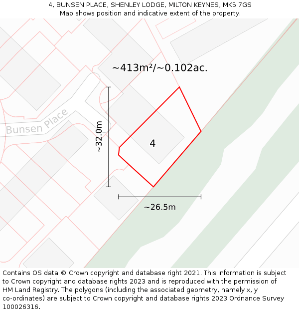 4, BUNSEN PLACE, SHENLEY LODGE, MILTON KEYNES, MK5 7GS: Plot and title map