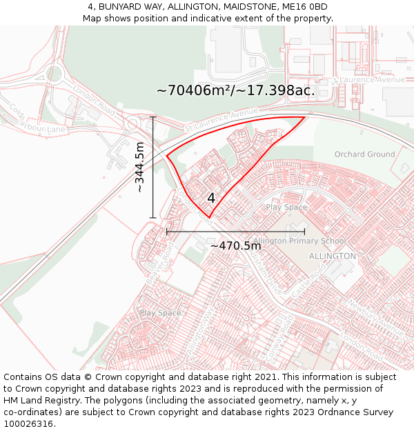 4, BUNYARD WAY, ALLINGTON, MAIDSTONE, ME16 0BD: Plot and title map