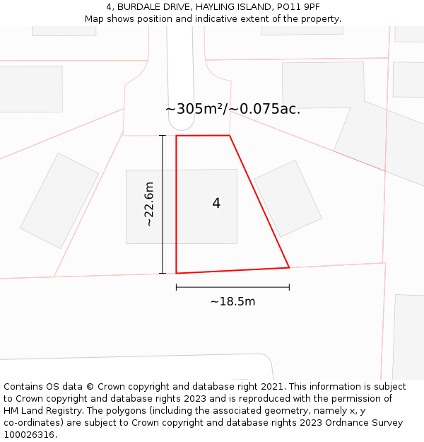4, BURDALE DRIVE, HAYLING ISLAND, PO11 9PF: Plot and title map