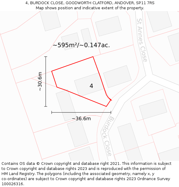 4, BURDOCK CLOSE, GOODWORTH CLATFORD, ANDOVER, SP11 7RS: Plot and title map