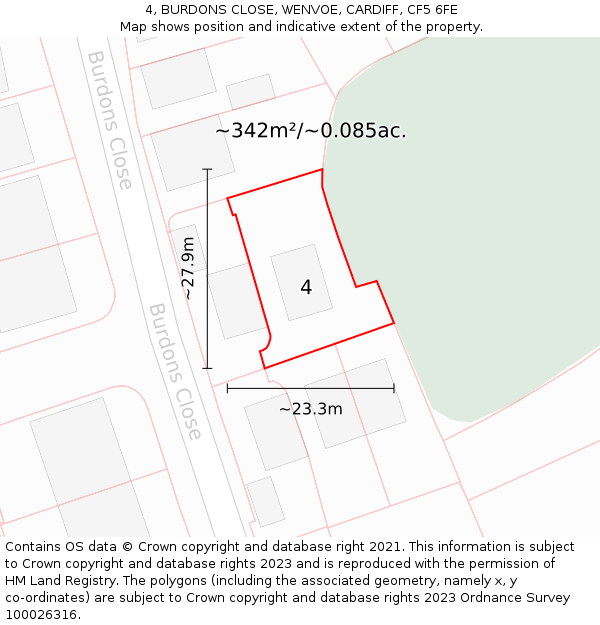 4, BURDONS CLOSE, WENVOE, CARDIFF, CF5 6FE: Plot and title map
