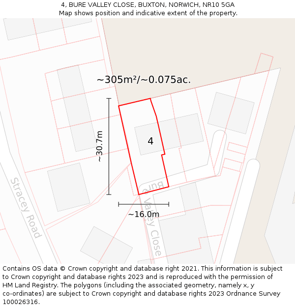 4, BURE VALLEY CLOSE, BUXTON, NORWICH, NR10 5GA: Plot and title map