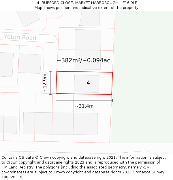 4, BURFORD CLOSE, MARKET HARBOROUGH, LE16 9LF: Plot and title map