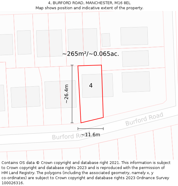 4, BURFORD ROAD, MANCHESTER, M16 8EL: Plot and title map