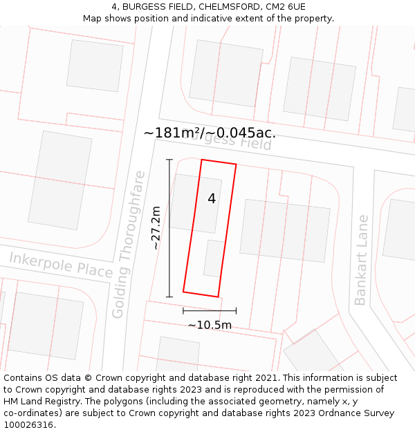 4, BURGESS FIELD, CHELMSFORD, CM2 6UE: Plot and title map