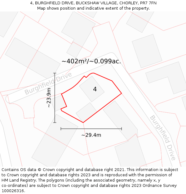 4, BURGHFIELD DRIVE, BUCKSHAW VILLAGE, CHORLEY, PR7 7FN: Plot and title map