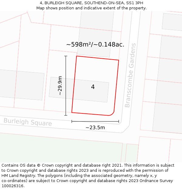 4, BURLEIGH SQUARE, SOUTHEND-ON-SEA, SS1 3PH: Plot and title map