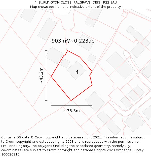4, BURLINGTON CLOSE, PALGRAVE, DISS, IP22 1AU: Plot and title map