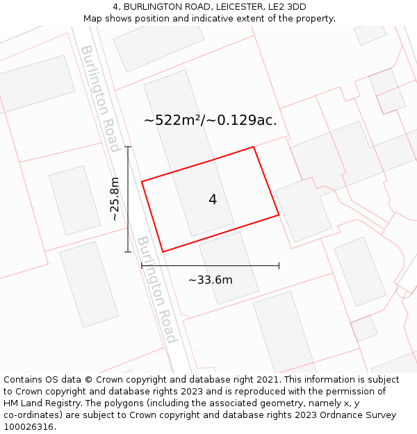 4, BURLINGTON ROAD, LEICESTER, LE2 3DD: Plot and title map