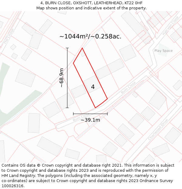 4, BURN CLOSE, OXSHOTT, LEATHERHEAD, KT22 0HF: Plot and title map