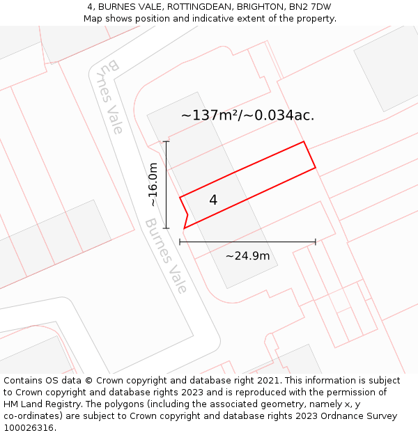 4, BURNES VALE, ROTTINGDEAN, BRIGHTON, BN2 7DW: Plot and title map