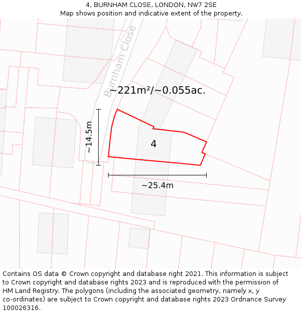4, BURNHAM CLOSE, LONDON, NW7 2SE: Plot and title map