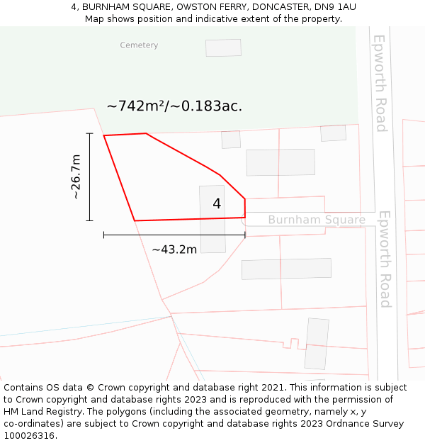 4, BURNHAM SQUARE, OWSTON FERRY, DONCASTER, DN9 1AU: Plot and title map