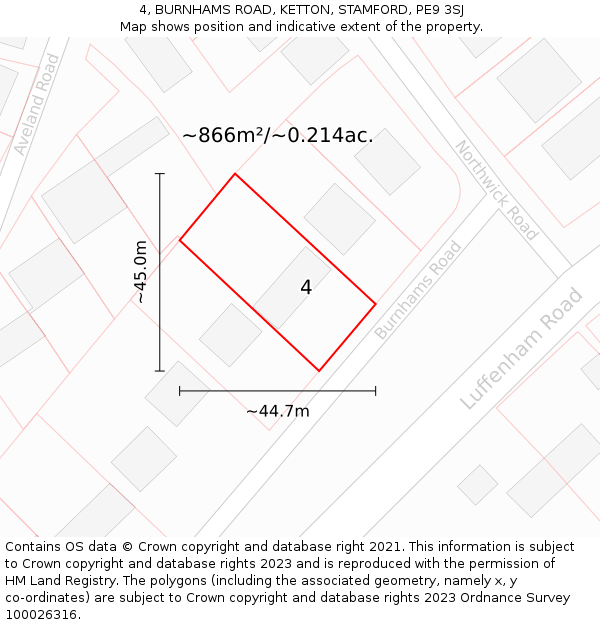 4, BURNHAMS ROAD, KETTON, STAMFORD, PE9 3SJ: Plot and title map