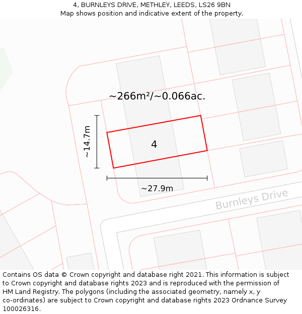 4, BURNLEYS DRIVE, METHLEY, LEEDS, LS26 9BN: Plot and title map