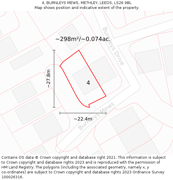 4, BURNLEYS MEWS, METHLEY, LEEDS, LS26 9BL: Plot and title map