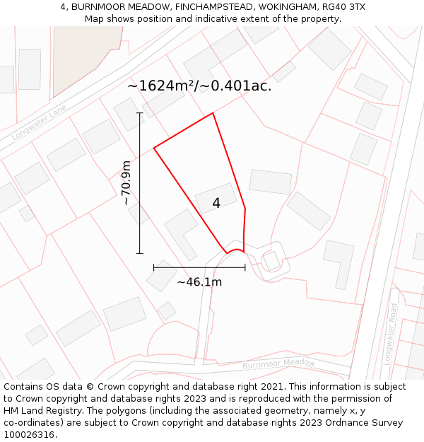 4, BURNMOOR MEADOW, FINCHAMPSTEAD, WOKINGHAM, RG40 3TX: Plot and title map